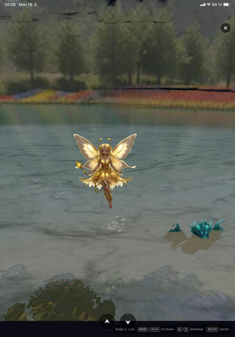 Un Hada Solar flotando sobre un lago real en AR